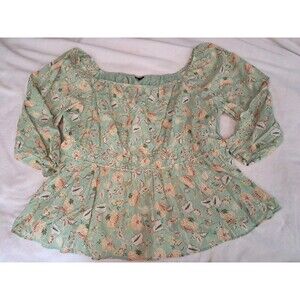 Torrid Size 5 Floral Babydoll Top Green Floral Long Sleeve Cotton Cottagecore